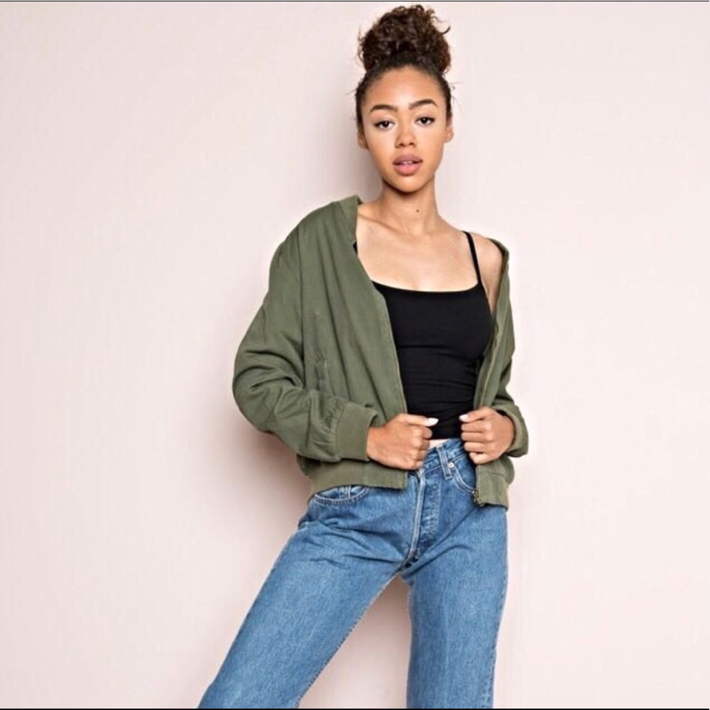 Brandy Melville Army Green Bomber Jacket